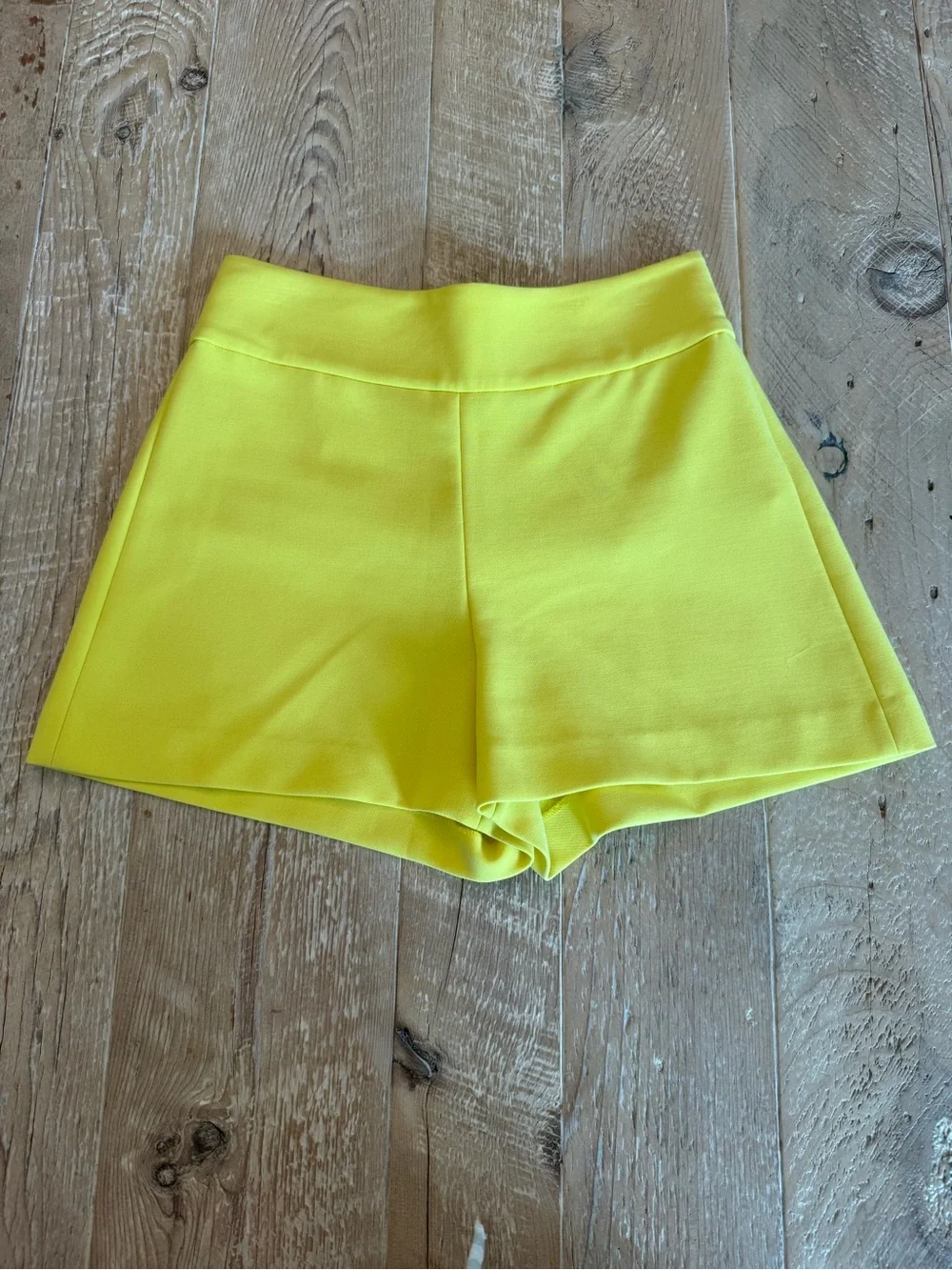 Alice + Olivia High-Waist Bright Yellow Stretch Shorts